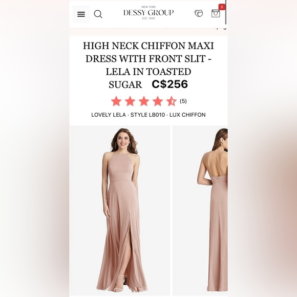 Dessy High Neck Chiffon bridesmaid Dress w/ Front Slit- toasted sugar, size 8 - Picture 8 of 11